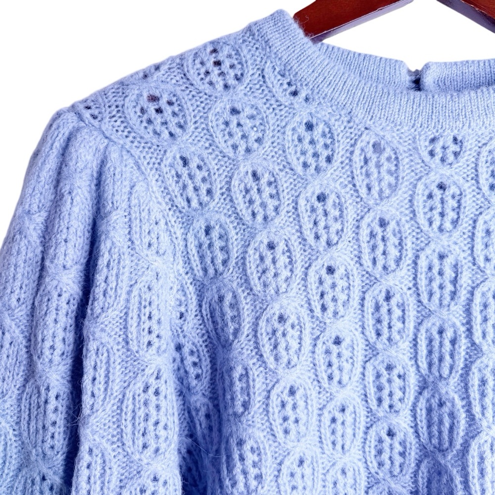 J. CREW NWT Puff Sleeve Alpaca Blend Knit Sweater Size Medium in Dusk Blue - Picture 5 of 10